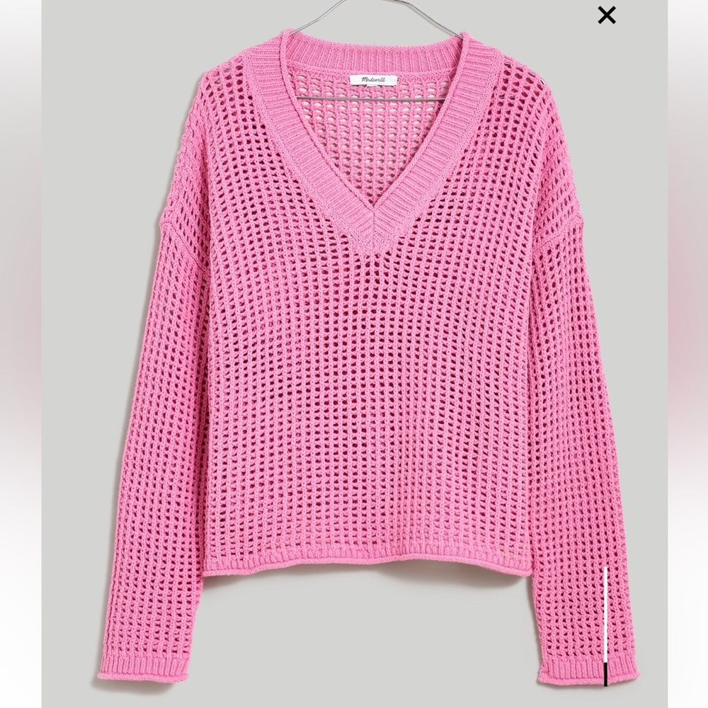 Madewell Pink V-Neck Open-Knit Sweater XXL